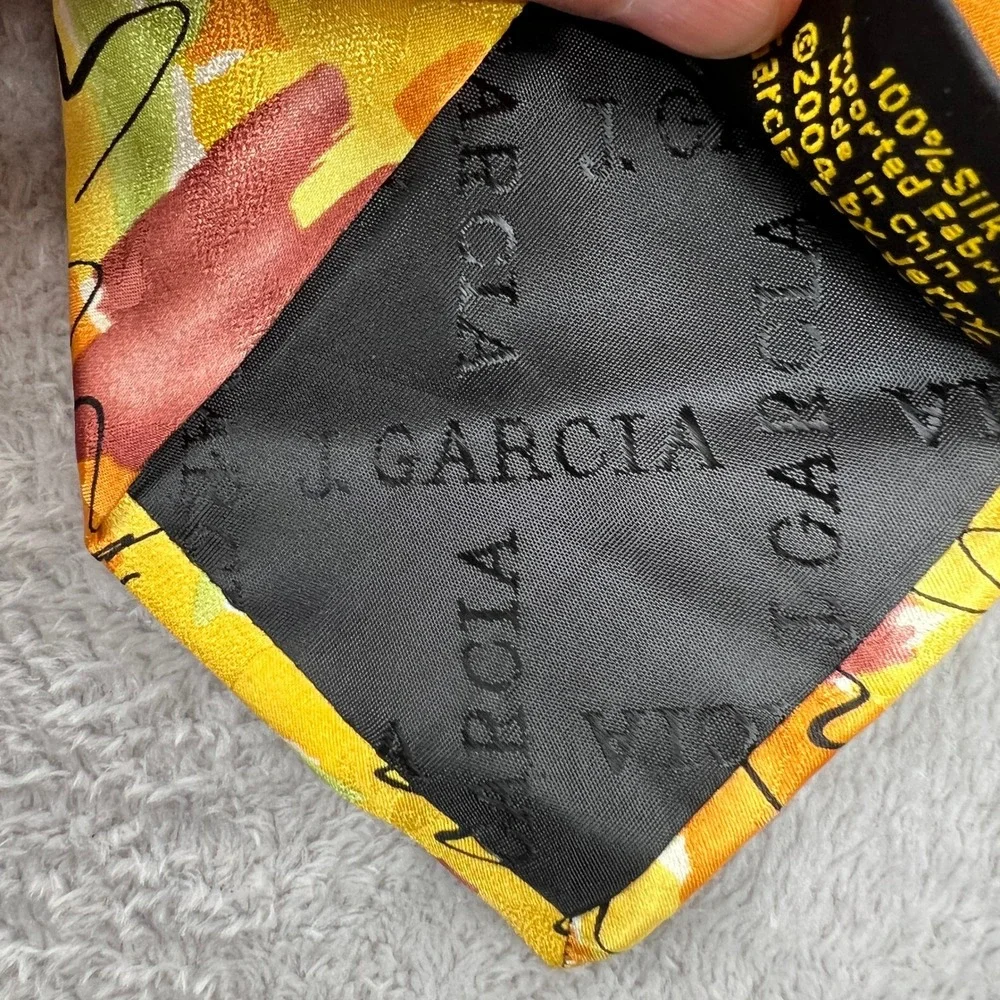 Vintage J Garcia California Mission Silk Necktie Yellow Abstract Leaf Mens Art